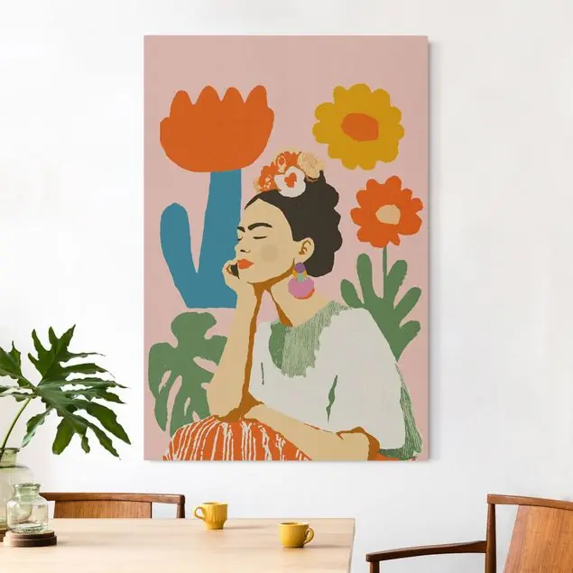 Heißes Angebot Träumende Frida mit Blumen II Akustikbild • 4 cm Massivholz-Keilrahmen • effektiver Akustikabsorberkern • für angenehme Raumakustik • gefertigt in Deutschland
