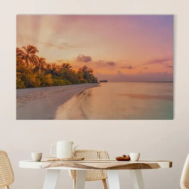 Tropischer Sonnenuntergang Akustikbild • 4 cm Massivholz-Keilrahmen • effektiver Akustikabsorberkern • für angenehme Raumakustik • gefertigt in Deutschland Gratis Versand