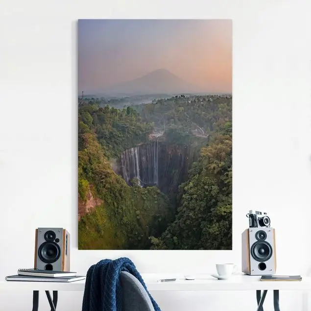 Tumpak Sewu Wasserfall Indonesien Akustikbild • 4 cm Massivholz-Keilrahmen • effektiver Akustikabsorberkern • für angenehme Raumakustik • gefertigt in Deutschland Preisreduziert