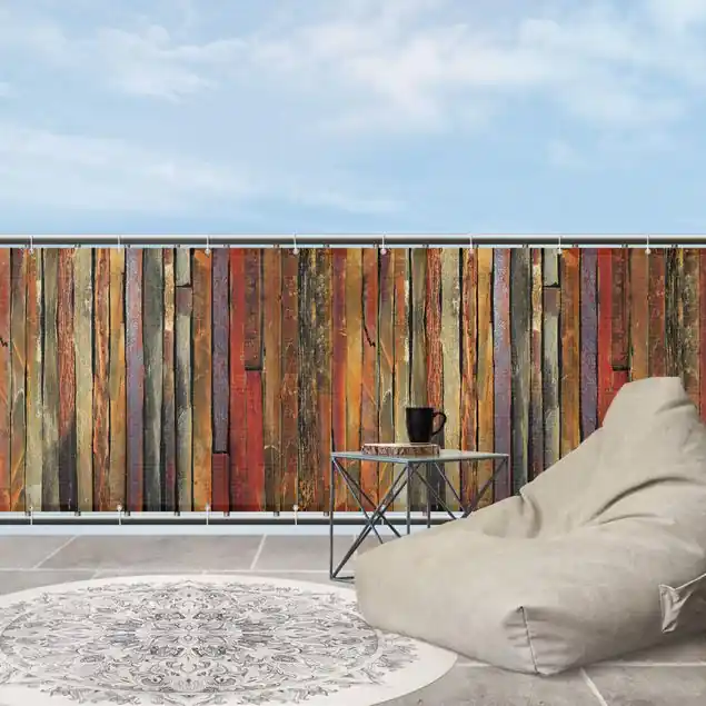 Bretterstapel Balkon Sichtschutz • winddurchlässiges Mesh • fertig geöst & inkl. Kabelbinder • Schutzbeschichtung • verstärkte Ränder • gefertigt in Deutschland Top-Preis
