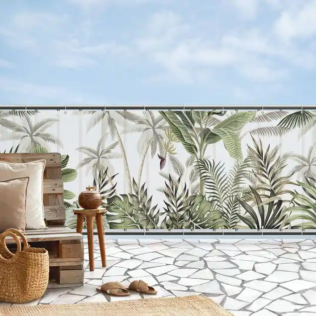 Letzte Chance Palmen im Dschungel Balkon Sichtschutz • winddurchlässiges Mesh • fertig geöst & inkl. Kabelbinder • Schutzbeschichtung • verstärkte Ränder • gefertigt in Deutschland