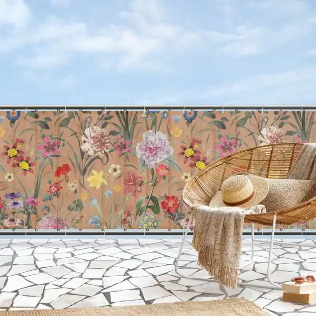 Wildblumenmuster Balkon Sichtschutz • winddurchlässiges Mesh • fertig geöst & inkl. Kabelbinder • Schutzbeschichtung • verstärkte Ränder • gefertigt in Deutschland Bestseller