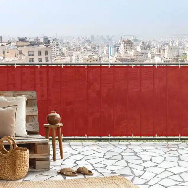 Rot Balkon Sichtschutz • winddurchlässiges Mesh • fertig geöst & inkl. Kabelbinder • Schutzbeschichtung • verstärkte Ränder • gefertigt in Deutschland Top-Seller