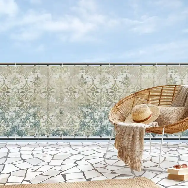 Knallerangebot Smaragdfarbener Barocktraum Balkon Sichtschutz • winddurchlässiges Mesh • fertig geöst & inkl. Kabelbinder • Schutzbeschichtung • verstärkte Ränder • gefertigt in Deutschland