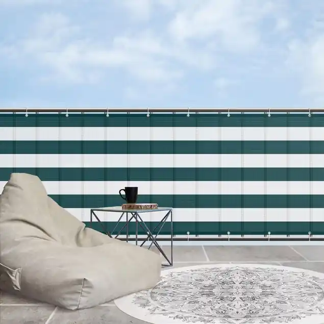 Querstreifen in Dunkler Jade Balkon Sichtschutz • winddurchlässiges Mesh • fertig geöst & inkl. Kabelbinder • Schutzbeschichtung • verstärkte Ränder • gefertigt in Deutschland Abverkauf