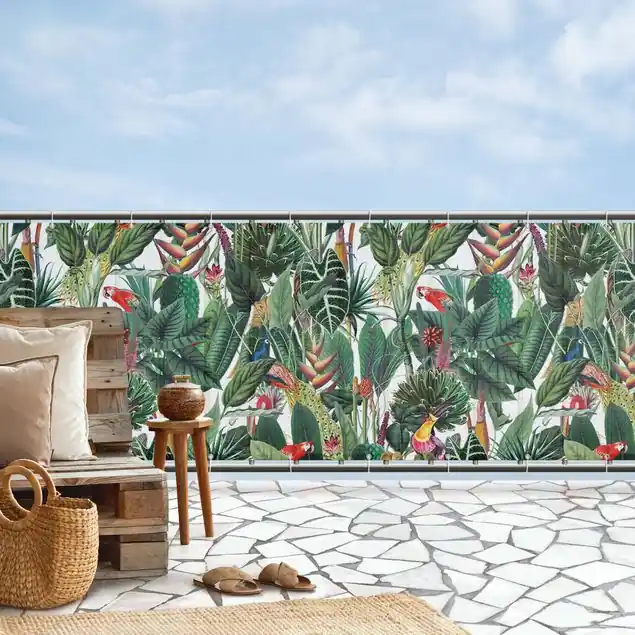 Bunter tropischer Regenwald Muster II Balkon Sichtschutz • winddurchlässiges Mesh • fertig geöst & inkl. Kabelbinder • Schutzbeschichtung • verstärkte Ränder • gefertigt in Deutschland Schnäppchen