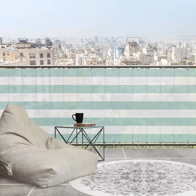 Nur Für Kurze Zeit Querstreifen in Pastell Mint Balkon Sichtschutz • winddurchlässiges Mesh • fertig geöst & inkl. Kabelbinder • Schutzbeschichtung • verstärkte Ränder • gefertigt in Deutschland