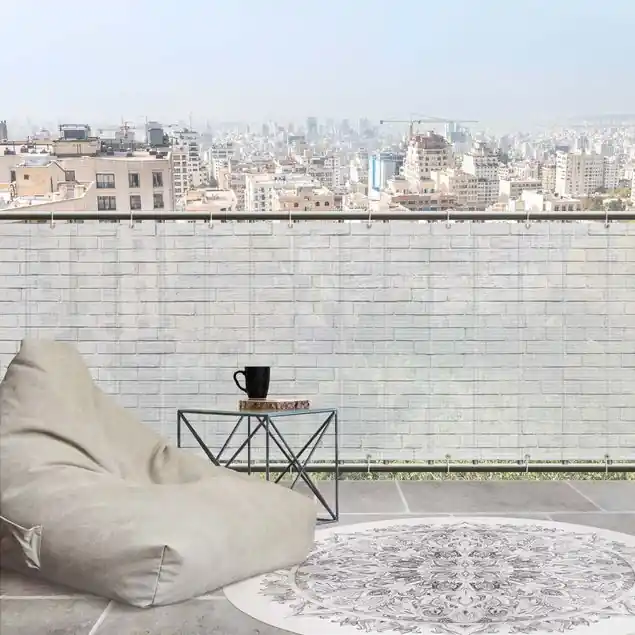 Abverkauf White Stonewall Balkon Sichtschutz • winddurchlässiges Mesh • fertig geöst & inkl. Kabelbinder • Schutzbeschichtung • verstärkte Ränder • gefertigt in Deutschland