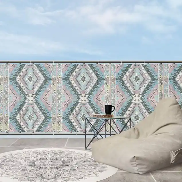 Ethno Rauten Muster in Pastell Balkon Sichtschutz • winddurchlässiges Mesh • fertig geöst & inkl. Kabelbinder • Schutzbeschichtung • verstärkte Ränder • gefertigt in Deutschland Saisonangebot
