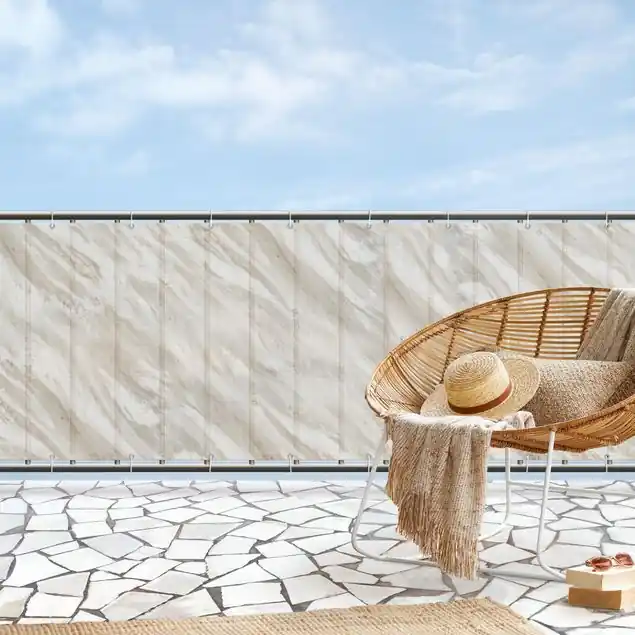 Super-Preis Palissandro Marmor Beige Balkon Sichtschutz • winddurchlässiges Mesh • fertig geöst & inkl. Kabelbinder • Schutzbeschichtung • verstärkte Ränder • gefertigt in Deutschland