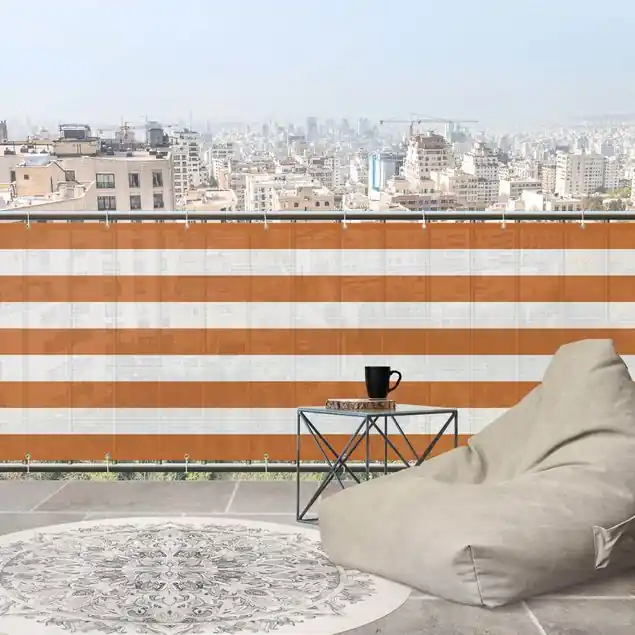 Billig Querstreifen in Orange Balkon Sichtschutz • winddurchlässiges Mesh • fertig geöst & inkl. Kabelbinder • Schutzbeschichtung • verstärkte Ränder • gefertigt in Deutschland