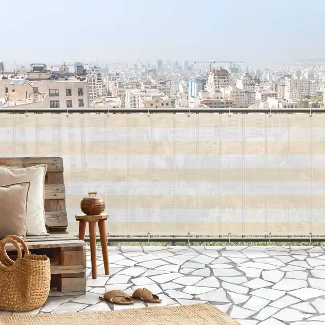 Super-Preis Querstreifen in Pastell Gelb Balkon Sichtschutz • winddurchlässiges Mesh • fertig geöst & inkl. Kabelbinder • Schutzbeschichtung • verstärkte Ränder • gefertigt in Deutschland