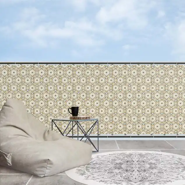Sale Orientalisches Muster mit gelben Sternen Balkon Sichtschutz • winddurchlässiges Mesh • fertig geöst & inkl. Kabelbinder • Schutzbeschichtung • verstärkte Ränder • gefertigt in Deutschland