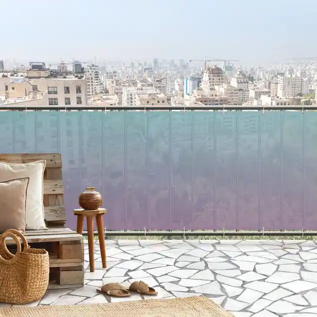 Mint-Violett Farbverlauf Balkon Sichtschutz • winddurchlässiges Mesh • fertig geöst & inkl. Kabelbinder • Schutzbeschichtung • verstärkte Ränder • gefertigt in Deutschland Top-Preis