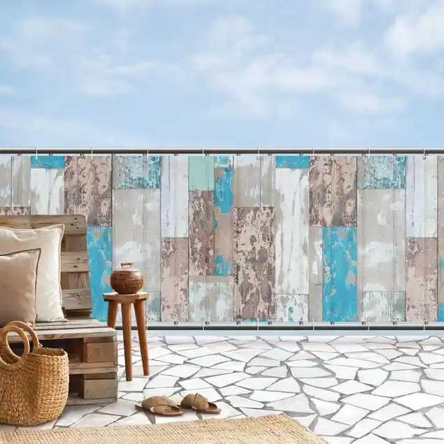 Maritime Planks Balkon Sichtschutz • winddurchlässiges Mesh • fertig geöst & inkl. Kabelbinder • Schutzbeschichtung • verstärkte Ränder • gefertigt in Deutschland Bestpreis