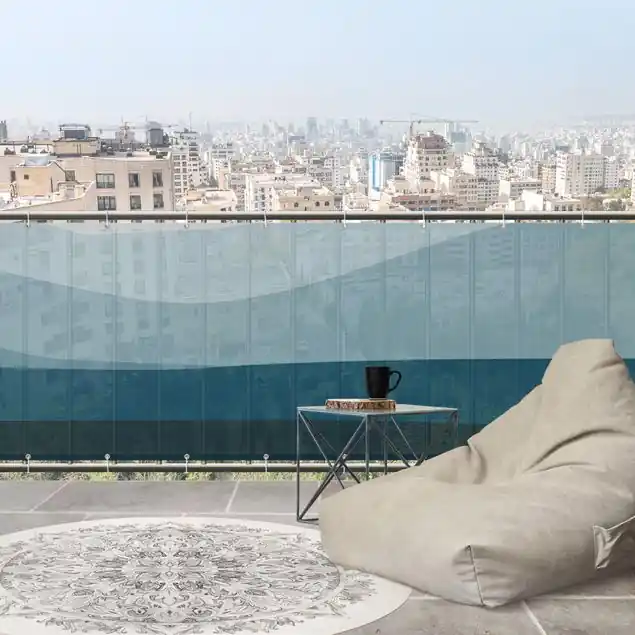 Blaue Wellen und Dünen Balkon Sichtschutz • winddurchlässiges Mesh • fertig geöst & inkl. Kabelbinder • Schutzbeschichtung • verstärkte Ränder • gefertigt in Deutschland Top-Angebot