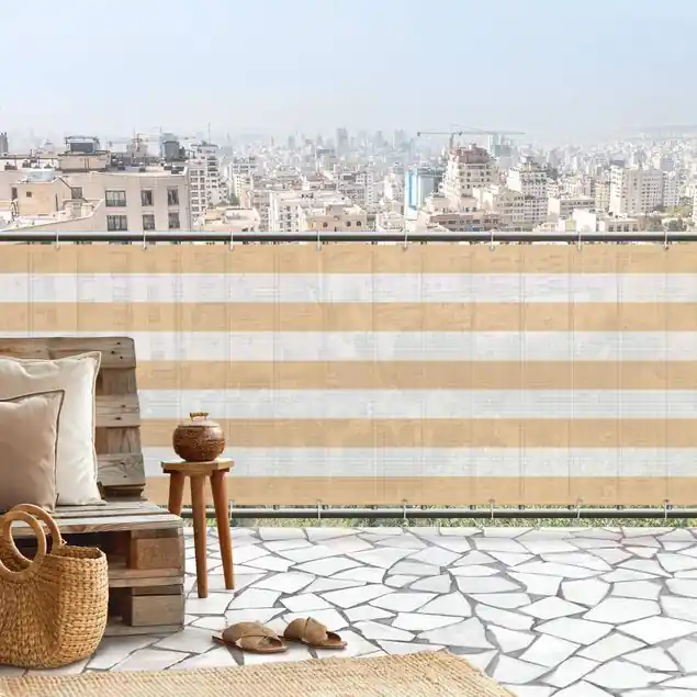 Kostenfreie Lieferung Querstreifen in Pastell Orange Balkon Sichtschutz • winddurchlässiges Mesh • fertig geöst & inkl. Kabelbinder • Schutzbeschichtung • verstärkte Ränder • gefertigt in Deutschland