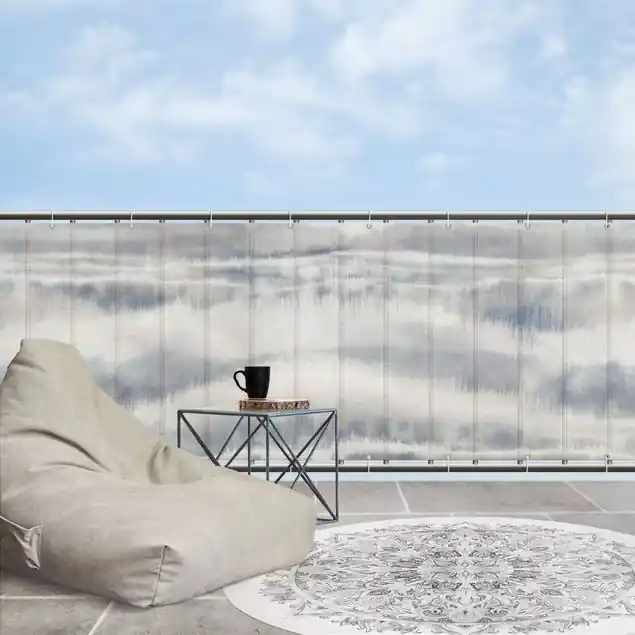 Aquarell Nebel Streifen Balkon Sichtschutz • winddurchlässiges Mesh • fertig geöst & inkl. Kabelbinder • Schutzbeschichtung • verstärkte Ränder • gefertigt in Deutschland Kracherpreis