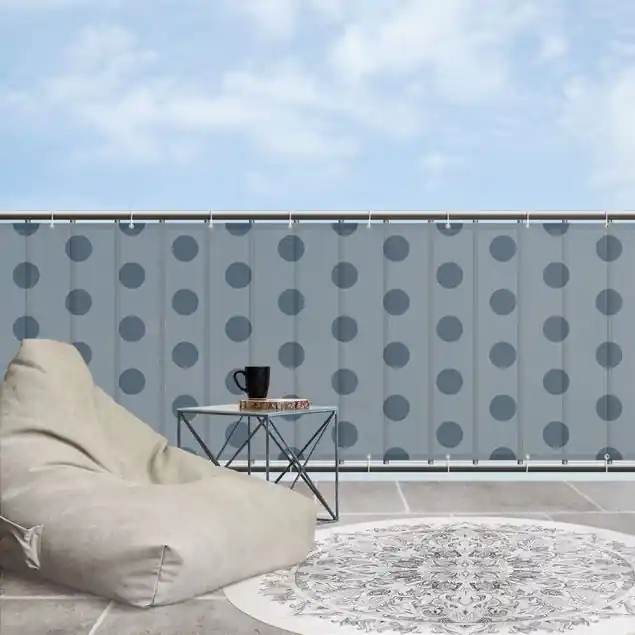 Sonderangebot Punkte in Schieferblau Balkon Sichtschutz • winddurchlässiges Mesh • fertig geöst & inkl. Kabelbinder • Schutzbeschichtung • verstärkte Ränder • gefertigt in Deutschland