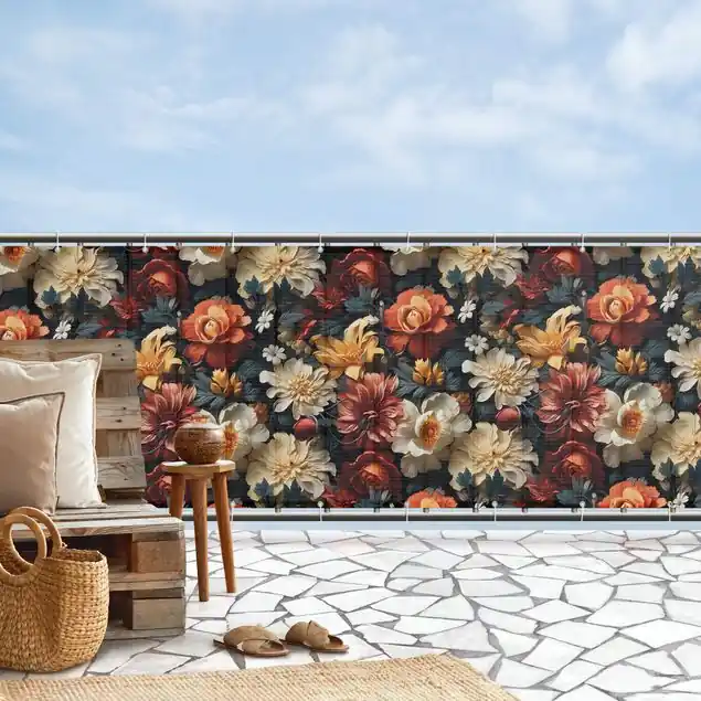 Opulentes Muster von Blumen Balkon Sichtschutz • winddurchlässiges Mesh • fertig geöst & inkl. Kabelbinder • Schutzbeschichtung • verstärkte Ränder • gefertigt in Deutschland Neuheit