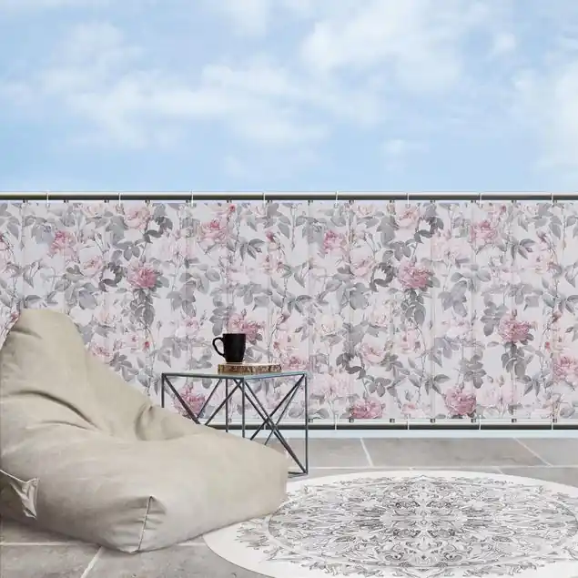 Rosenblüten auf Rosa Balkon Sichtschutz • winddurchlässiges Mesh • fertig geöst & inkl. Kabelbinder • Schutzbeschichtung • verstärkte Ränder • gefertigt in Deutschland Online Kaufen