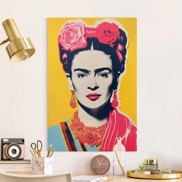 Bestseller Fotocollage Frida Leinwandbild • hergestellt in Deutschland • langlebiges Canvas mit Holzkeilrahmen • klassische Struktur