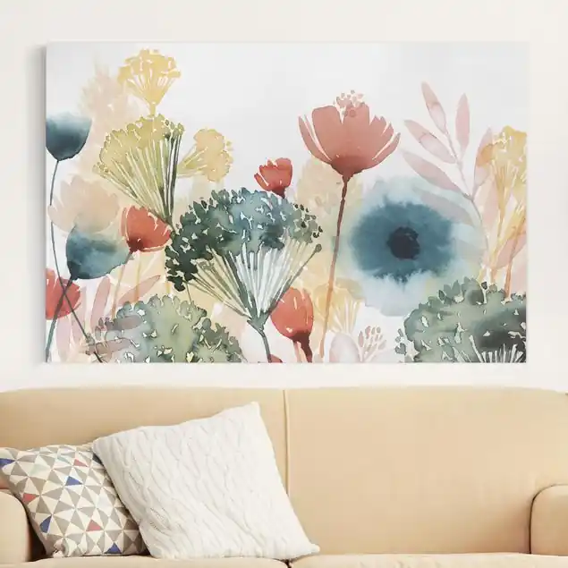 Garantierte Lieferung Wildblumen im Sommer I Leinwandbild • hergestellt in Deutschland • langlebiges Canvas mit Holzkeilrahmen • klassische Struktur