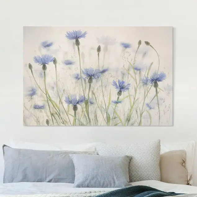 Kornblumen und Gräser im Feld Leinwandbild • hergestellt in Deutschland • langlebiges Canvas mit Holzkeilrahmen • klassische Struktur Saisonangebot