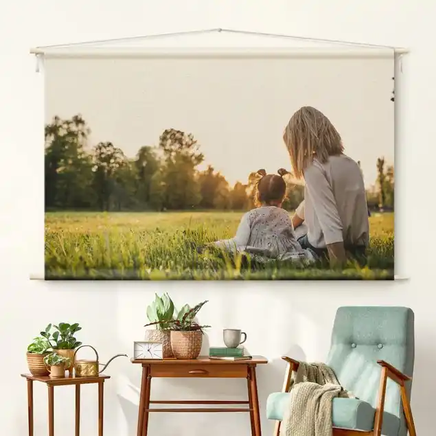 Foto auf Wandteppich Wandteppich • Handarbeit aus Deutschland • inkl. Rundhölzer & Baumwollseil • lösemittelfrei • natürliche Raumwirkung Saisonangebot