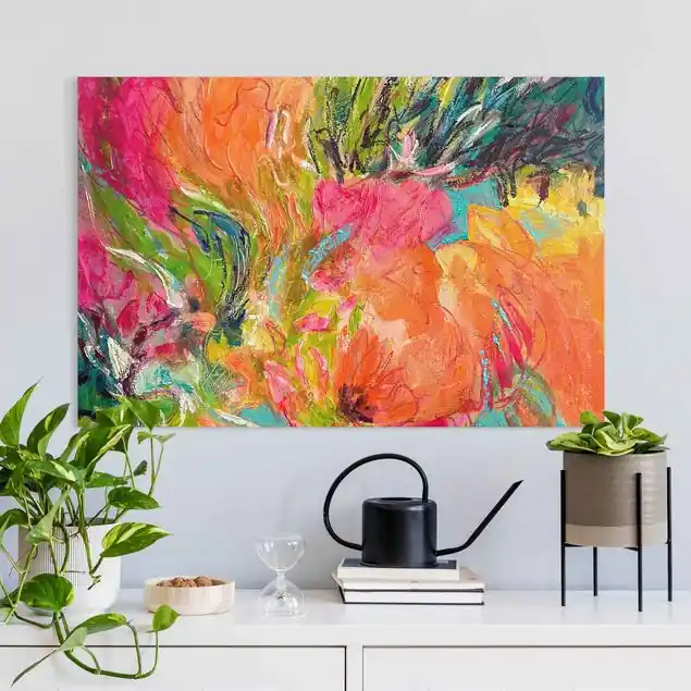 Direkt Vom Hersteller Abstrakte Blumen Malerei Leinwandbild • hergestellt in Deutschland • langlebiges Canvas mit Holzkeilrahmen • klassische Struktur