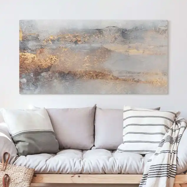 Gold-Grauer Nebel Leinwandbild • hergestellt in Deutschland • langlebiges Canvas mit Holzkeilrahmen • klassische Struktur Sichere Zahlung