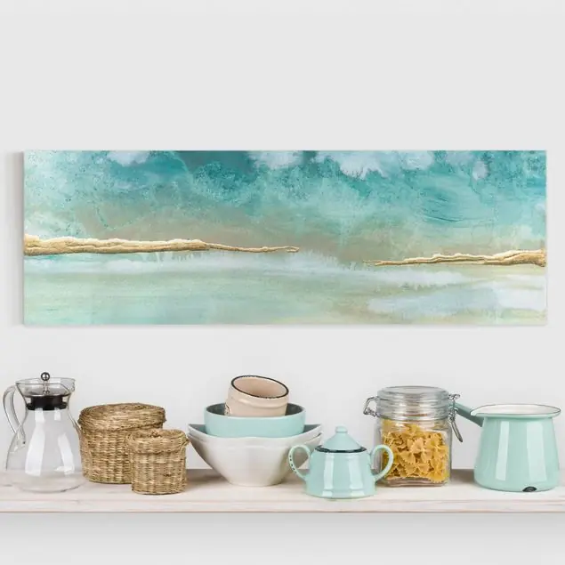 Mega-Angebot Smaragd-Wolken und Gold II Leinwandbild • hergestellt in Deutschland • langlebiges Canvas mit Holzkeilrahmen • klassische Struktur