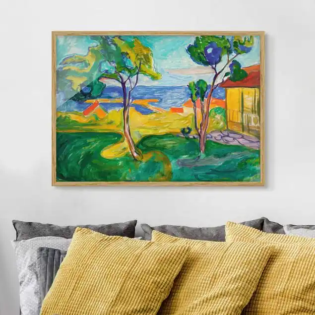 Edvard Munch - Der Garten Bild mit Rahmen in Manufakturqualität • Eiche naturbelassen • inkl. Rahmung von Hand • Made in Germany Top-Preis