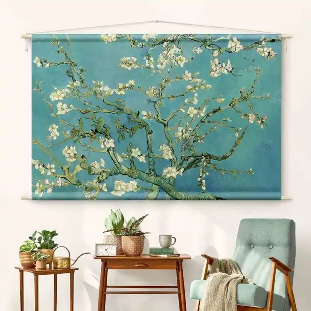Vincent van Gogh - Mandelblüte Wandteppich • Handarbeit aus Deutschland • inkl. Rundhölzer & Baumwollseil • lösemittelfrei • natürliche Raumwirkung Aktuell
