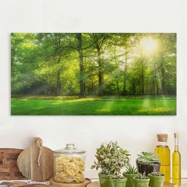 Spaziergang im Wald Leinwandbild • hergestellt in Deutschland • langlebiges Canvas mit Holzkeilrahmen • klassische Struktur Kracherpreis