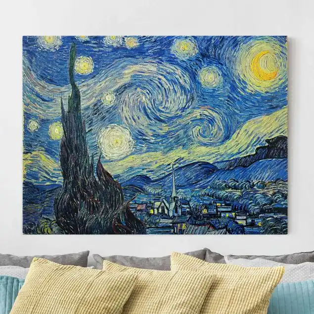 Vincent van Gogh - Sternennacht Leinwandbild • hergestellt in Deutschland • langlebiges Canvas mit Holzkeilrahmen • klassische Struktur Neu Im Sortiment