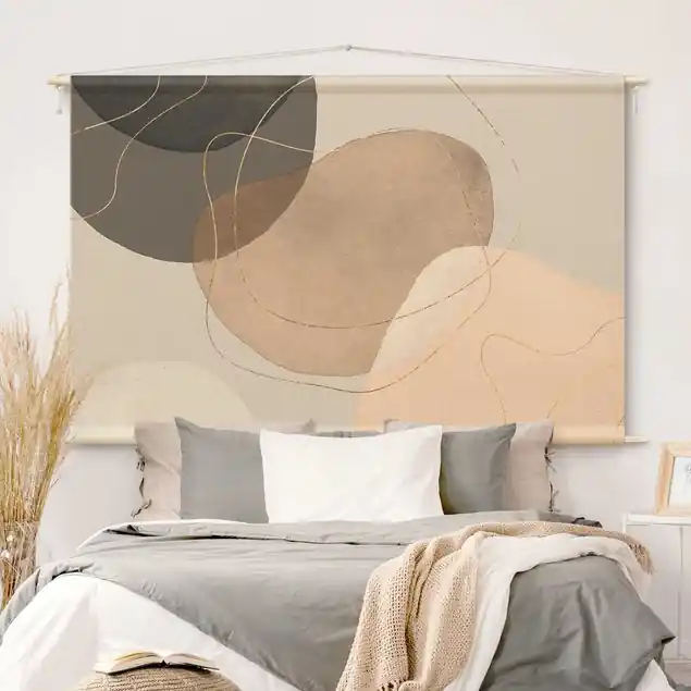 Verspielte Impressionen in Beige Wandteppich • Handarbeit aus Deutschland • inkl. Rundhölzer & Baumwollseil • lösemittelfrei • natürliche Raumwirkung Nur Für Kurze Zeit