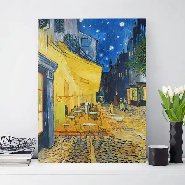 Vincent van Gogh - Café-Terrasse in Arles Leinwandbild • hergestellt in Deutschland • langlebiges Canvas mit Holzkeilrahmen • klassische Struktur Bestpreis