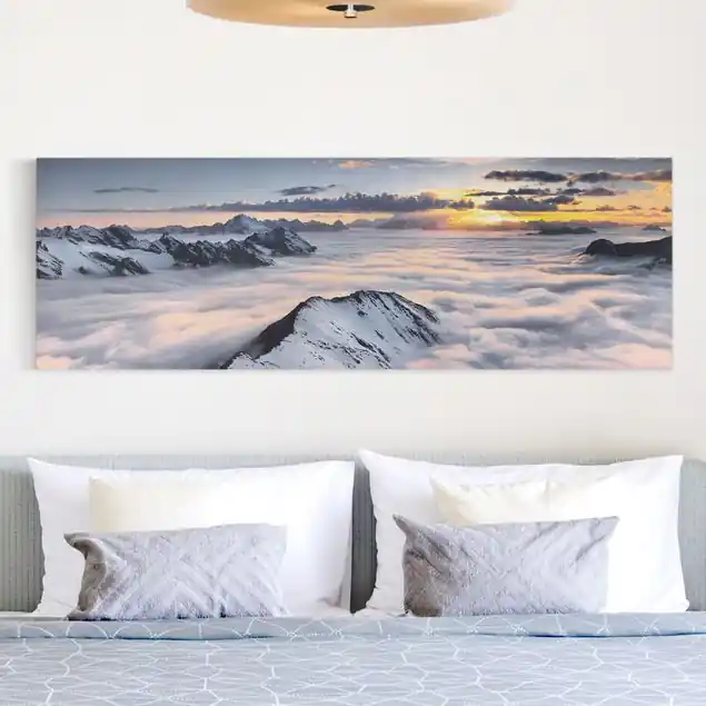 Beliebt Blick über Wolken und Berge Leinwandbild • hergestellt in Deutschland • langlebiges Canvas mit Holzkeilrahmen • klassische Struktur