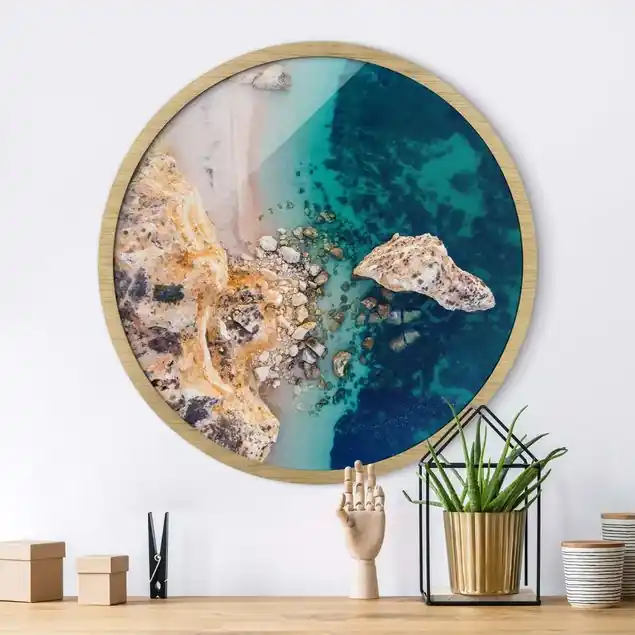 Knallerangebot Draufsicht Küstenlandschaft Rundes Bild mit Rahmen