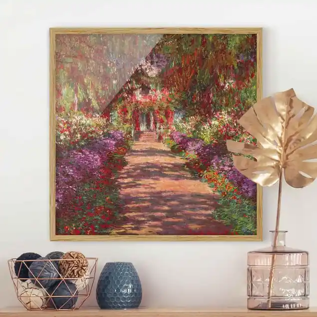Nur Für Kurze Zeit Claude Monet - Weg in Monets Garten in Giverny Bild mit Rahmen in Manufakturqualität • Eiche naturbelassen • inkl. Rahmung von Hand • Made in Germany