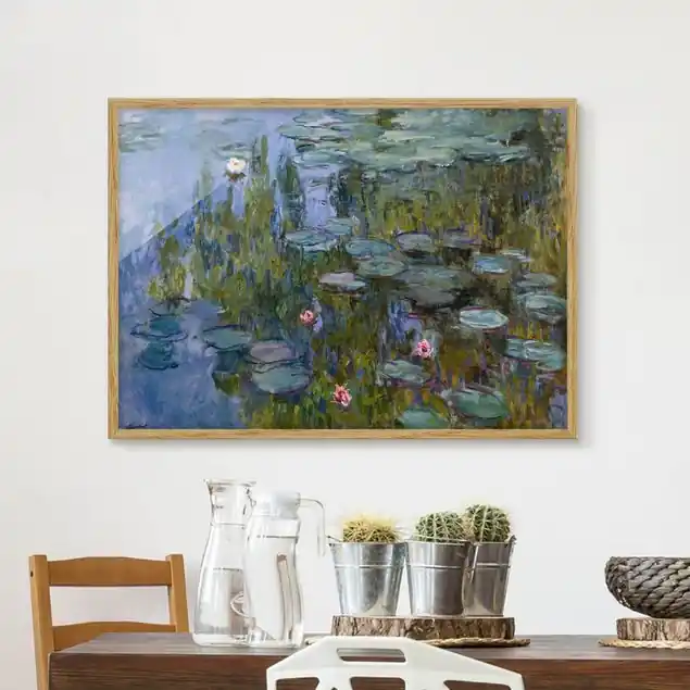 Claude Monet - Seerosen (Nympheas) Bild mit Rahmen in Manufakturqualität • Eiche naturbelassen • inkl. Rahmung von Hand • Made in Germany Ausverkauf