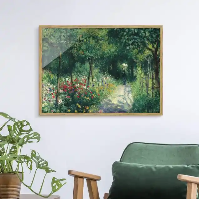 Letzte Chance Auguste Renoir - Frauen im Garten Bild mit Rahmen in Manufakturqualität • Eiche naturbelassen • inkl. Rahmung von Hand • Made in Germany