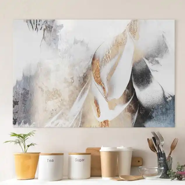 Goldene abstrakte Wintermalerei Leinwandbild • hergestellt in Deutschland • langlebiges Canvas mit Holzkeilrahmen • klassische Struktur Kostenloser Rückversand