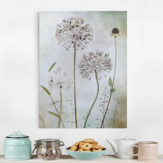 Lauchblüten in Pastell Leinwandbild • hergestellt in Deutschland • langlebiges Canvas mit Holzkeilrahmen • klassische Struktur Preis Gesenkt