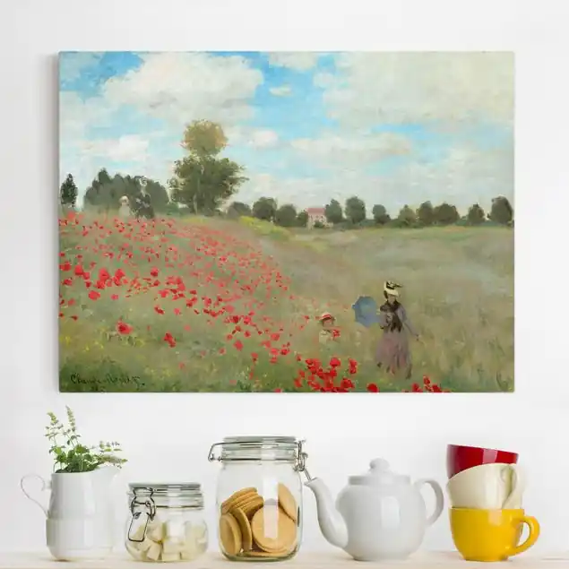 Claude Monet - Mohnfeld bei Argenteuil Leinwandbild • hergestellt in Deutschland • langlebiges Canvas mit Holzkeilrahmen • klassische Struktur Schnäppchen