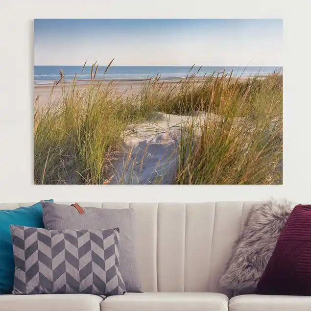 Sichere Zahlung Stranddüne am Meer Leinwandbild • hergestellt in Deutschland • langlebiges Canvas mit Holzkeilrahmen • klassische Struktur