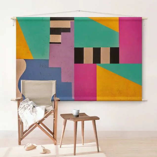 Online Kaufen Big Bold Color Block Concrete Wandteppich • Handarbeit aus Deutschland • inkl. Rundhölzer & Baumwollseil • lösemittelfrei • natürliche Raumwirkung