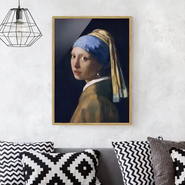 Must-Have Jan Vermeer van Delft - Das Mädchen mit dem Perlenohrgehänge Bild mit Rahmen in Manufakturqualität • Eiche naturbelassen • inkl. Rahmung von Hand • Made in Germany
