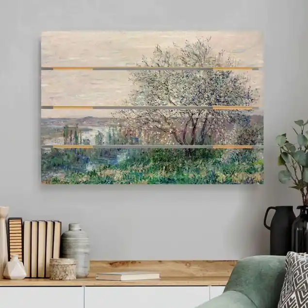 Claude Monet - Frühlingsstimmung Holzbild Plankenoptik - Querformat Günstig